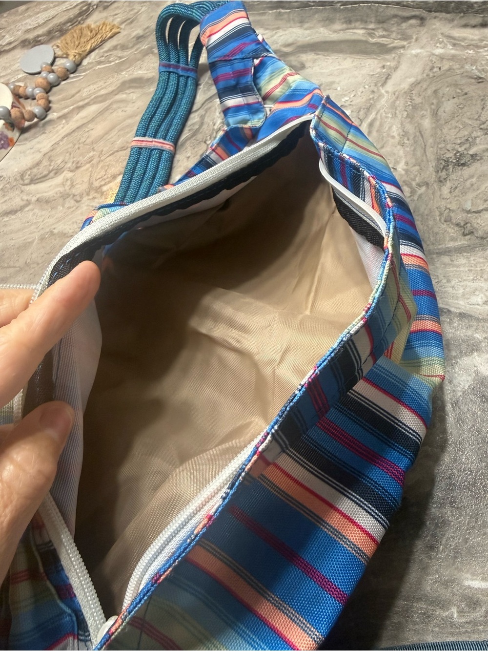 Kavu Blue Striped Hooded Jacket with Multicolor Accents - Picture 4 of 6